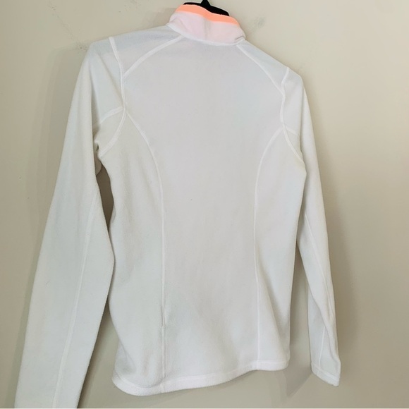 THE North Face woman’s quarter Zip up Fleece Sweater White highlighter Orange XS - Picture 9 of 14